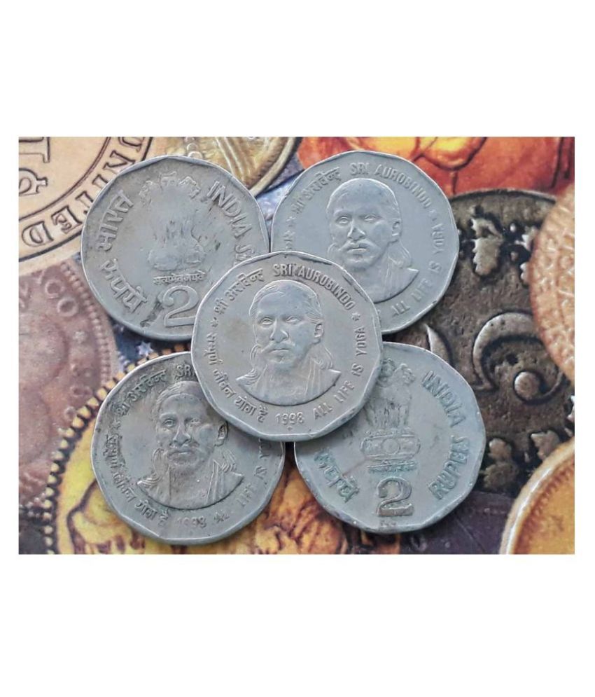     			10 Pieces LOT - 2 Rs (Sri Aurobindo)  Circulating commemorative : Sri Aurobindo Copper-nickel • 5.64 g • ⌀ 25.9 mm * CIRCULATED Condition * - India