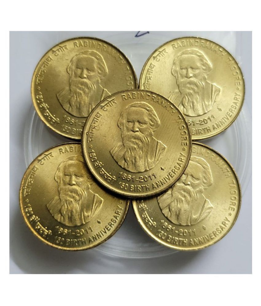     			Gscollectionshop - 150th Birth Anniversary Of Rabindra Nath Tagore 5 Numismatic Coins