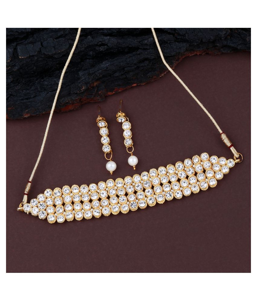     			ShreejiHuf Alloy White Traditional Necklaces Set Choker