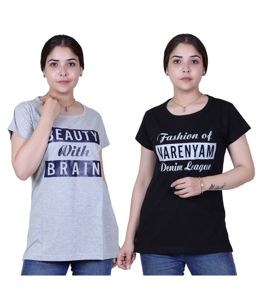     			Varenyam Cotton Regular Tops - Grey Single