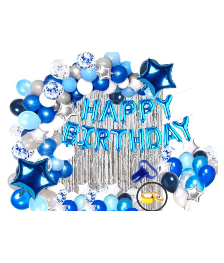     			Happy Birthday Decoration Blue Theme Special Combo Kit Of 72Pcs