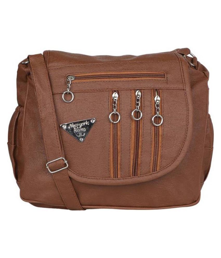     			Parrk - Brown  Faux Leather Sling Bag