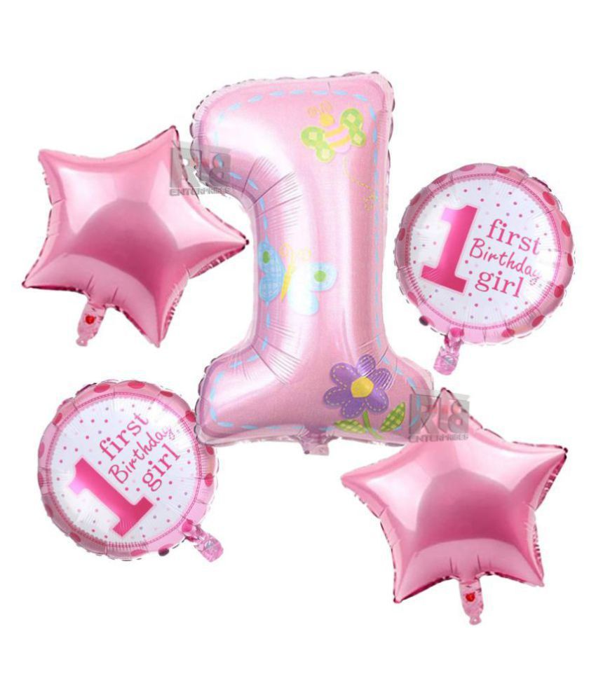     			RTB Enterprises First Birthday Baby Pink Decoration Balloons/ 5Pcs -Baby Girl Arrival Pink Balloon / Birthday Party, Party Decoration, 1st Birthday Decoration, Celebration - Pack of 1