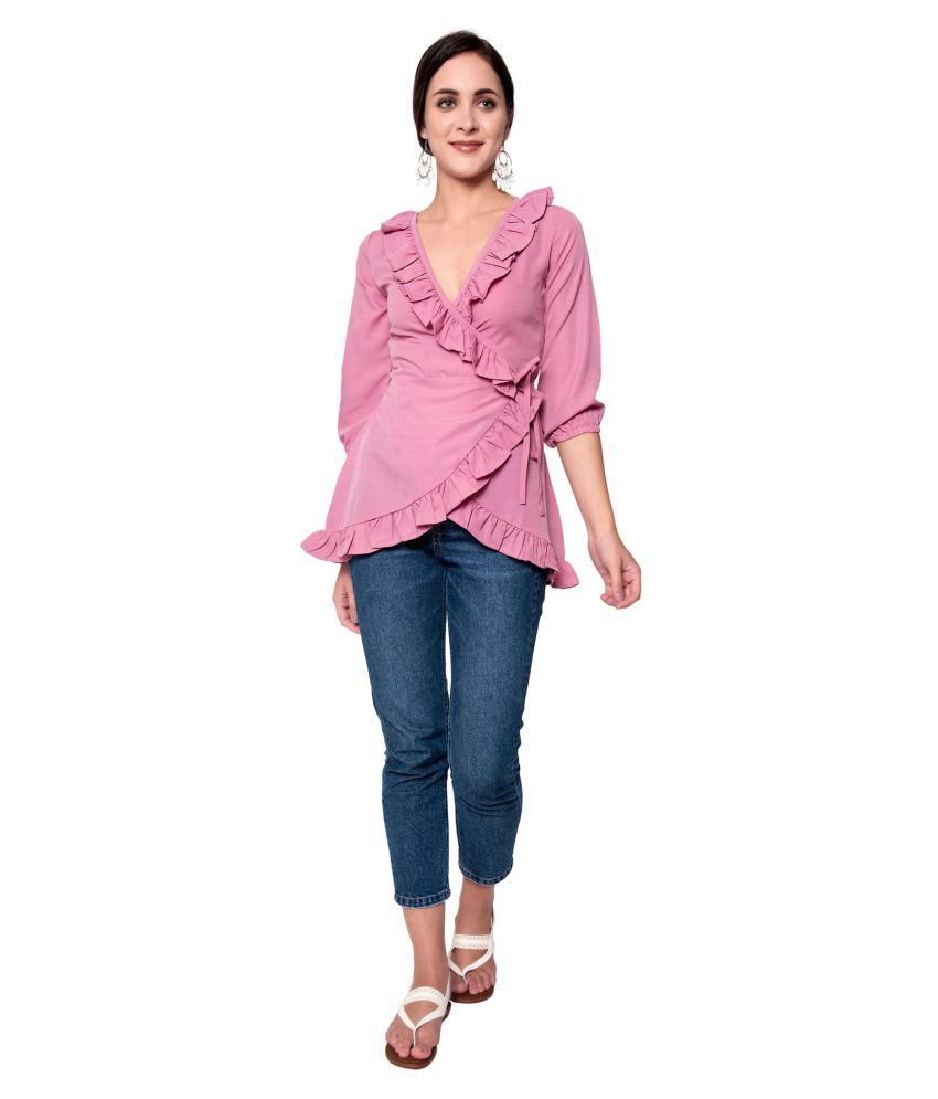     			GOD BLESS - Pink Crepe Women's Wrap Top ( Pack of 1 )