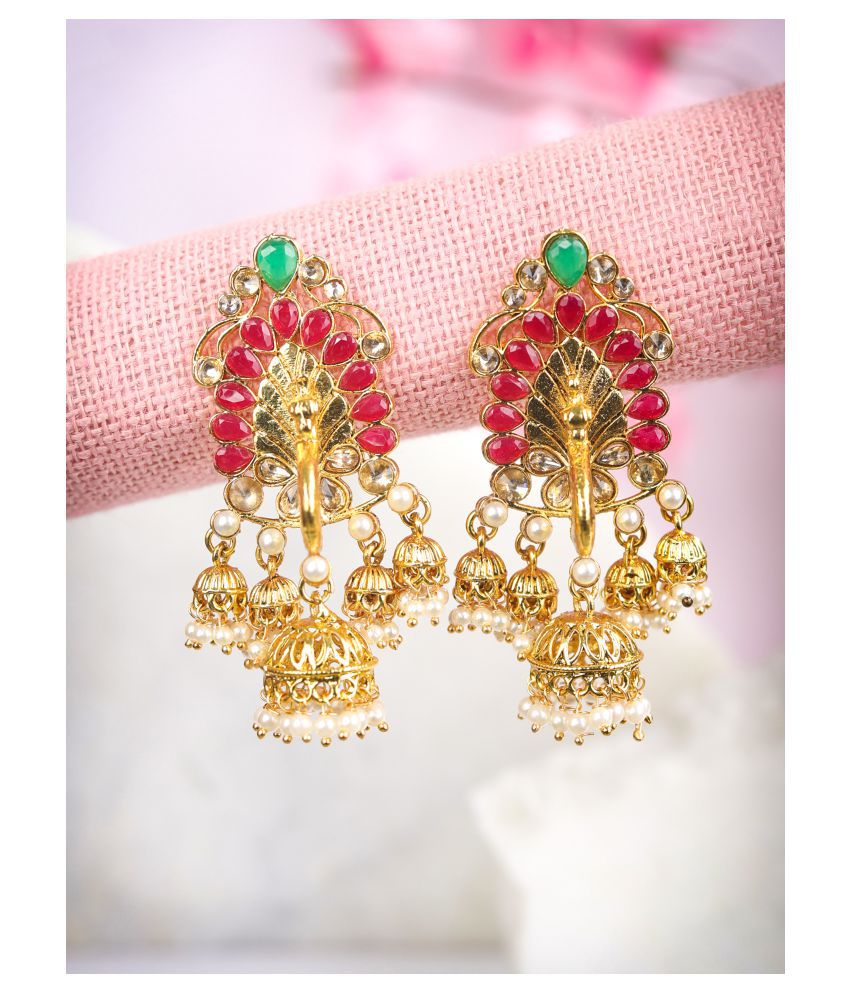     			Priyaasi Multi-Color Kundan Pearls Gold Plated Jhumka Earring