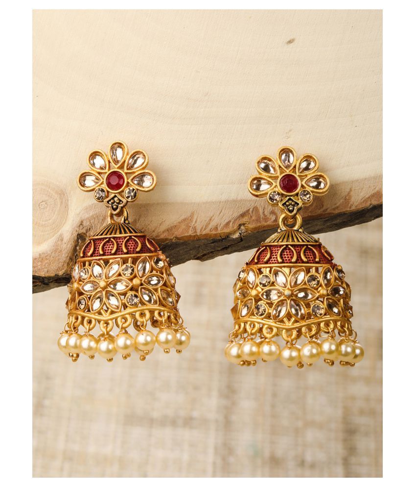     			Priyaasi Red Beads Kundan Gold Plated Jhumka Earring