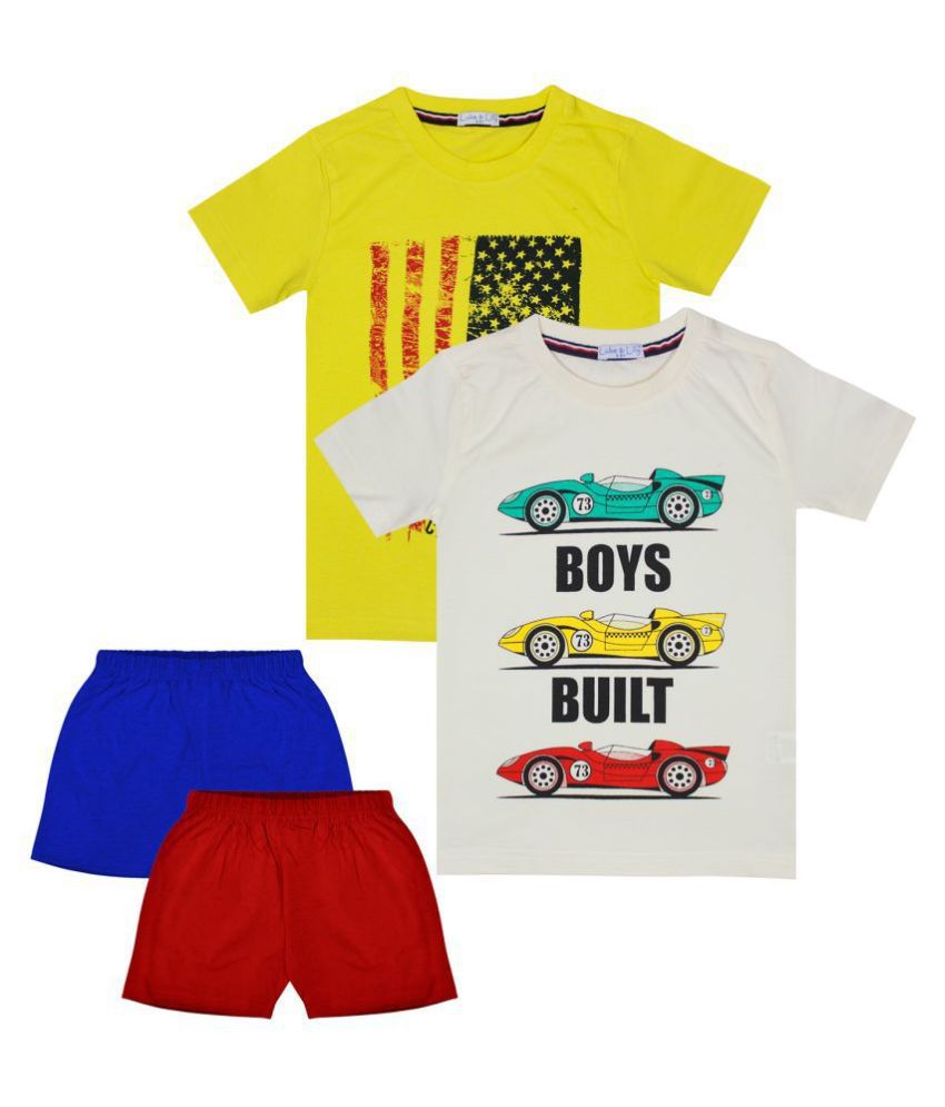 Luke and Lilly Boys Cotton Half Sleeve Multicolor Tshirt & Shorts Pack of 2
