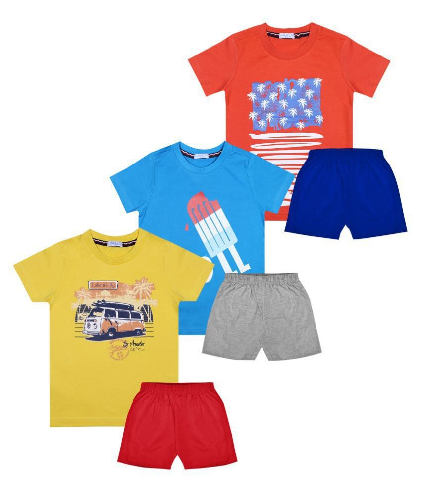 Luke and Lilly Boys Half Sleeve Cotton Tshirt & Shorts (Pack of 3)