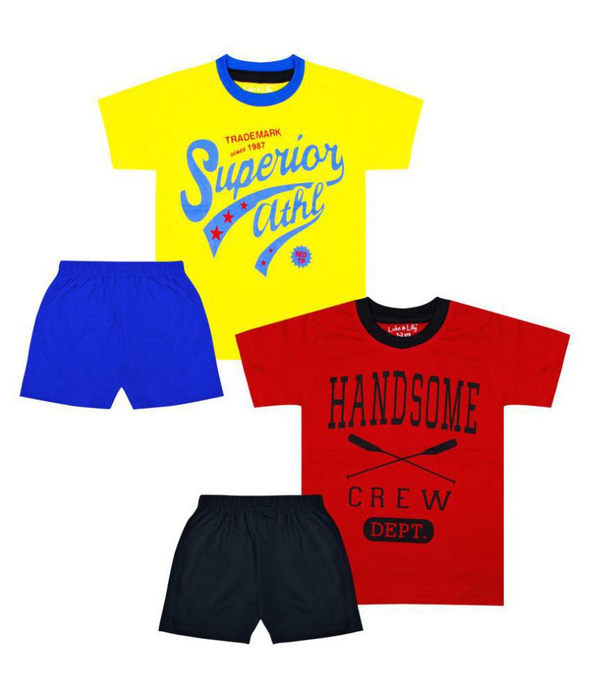 Luke and Lilly Boys Half Sleeve Cotton Printed Tshirt & Shorts_Pack of 2
