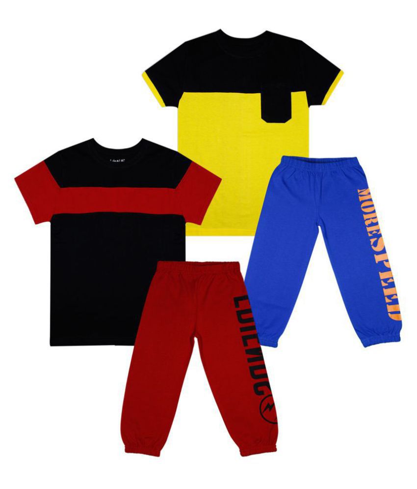 Luke and Lilly Boys Pack Of 2 Cotton Colorblock T-shirts with Trackpant