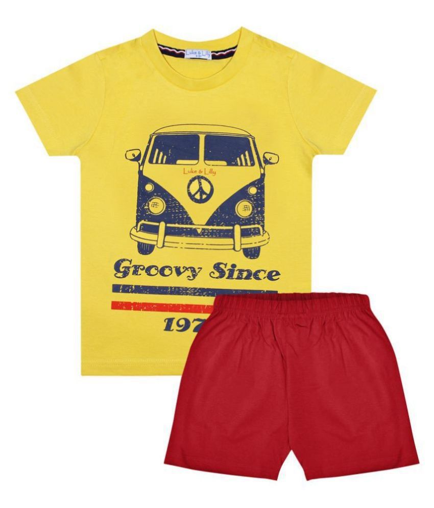     			Luke and Lilly Boys Pack Of 1 Printed Round Neck T-shirts and Plain Shorts