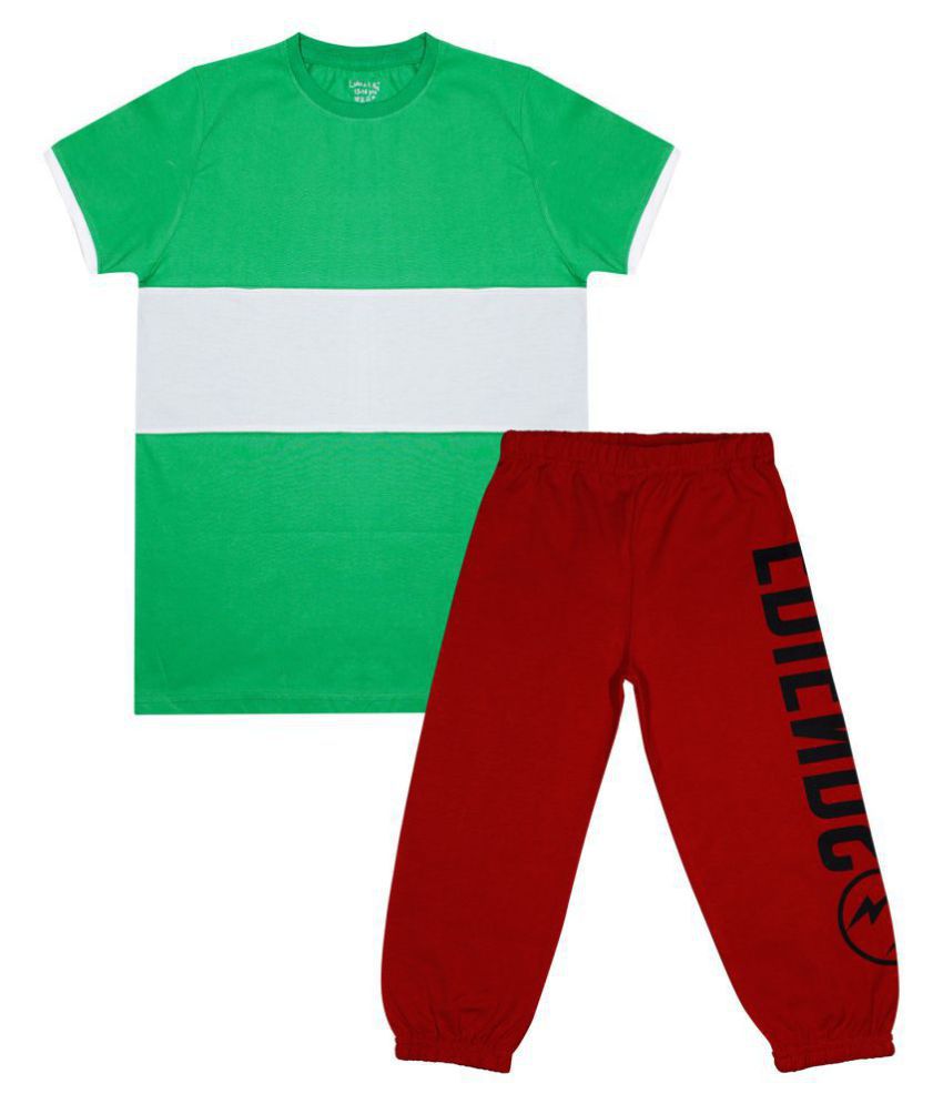 Luke and Lilly Boys Pack Of 1 Cotton Colorblock T-shirts with Trackpant