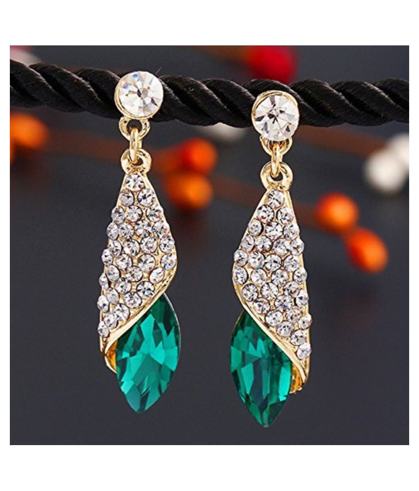     			YouBella Jewellery Crystal Drop Earrings for Girls and Women (Golden Green)