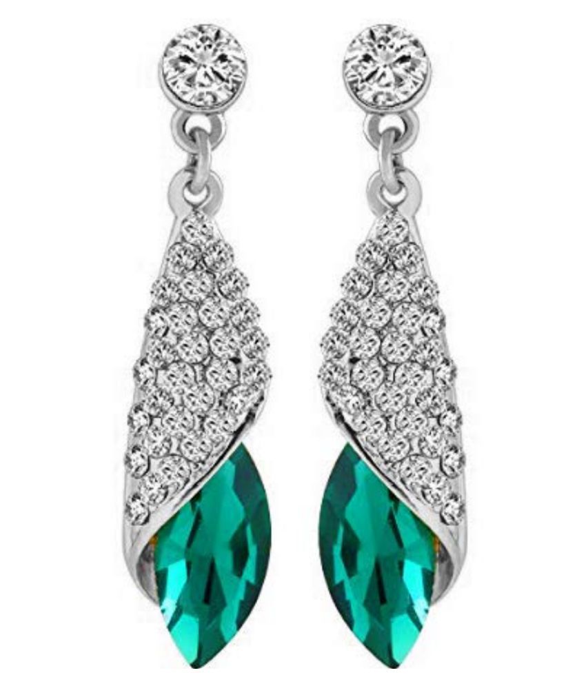     			YouBella Jewellery Girls/Women's Crystal Gold Plated Base Metal Drop Earrings (Silver Green)