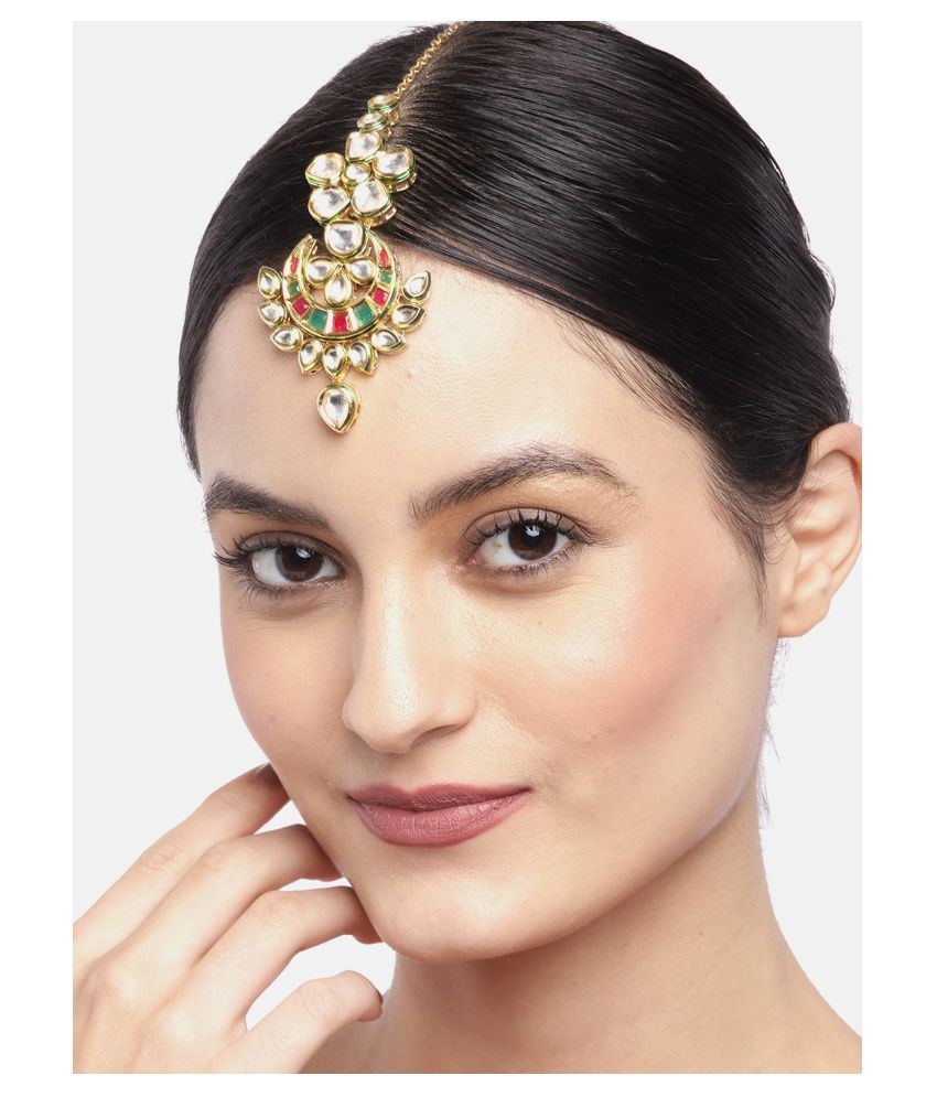     			Priyaasi Gold-Plated Kundan and Artificial Stone Studded Maang Tikka