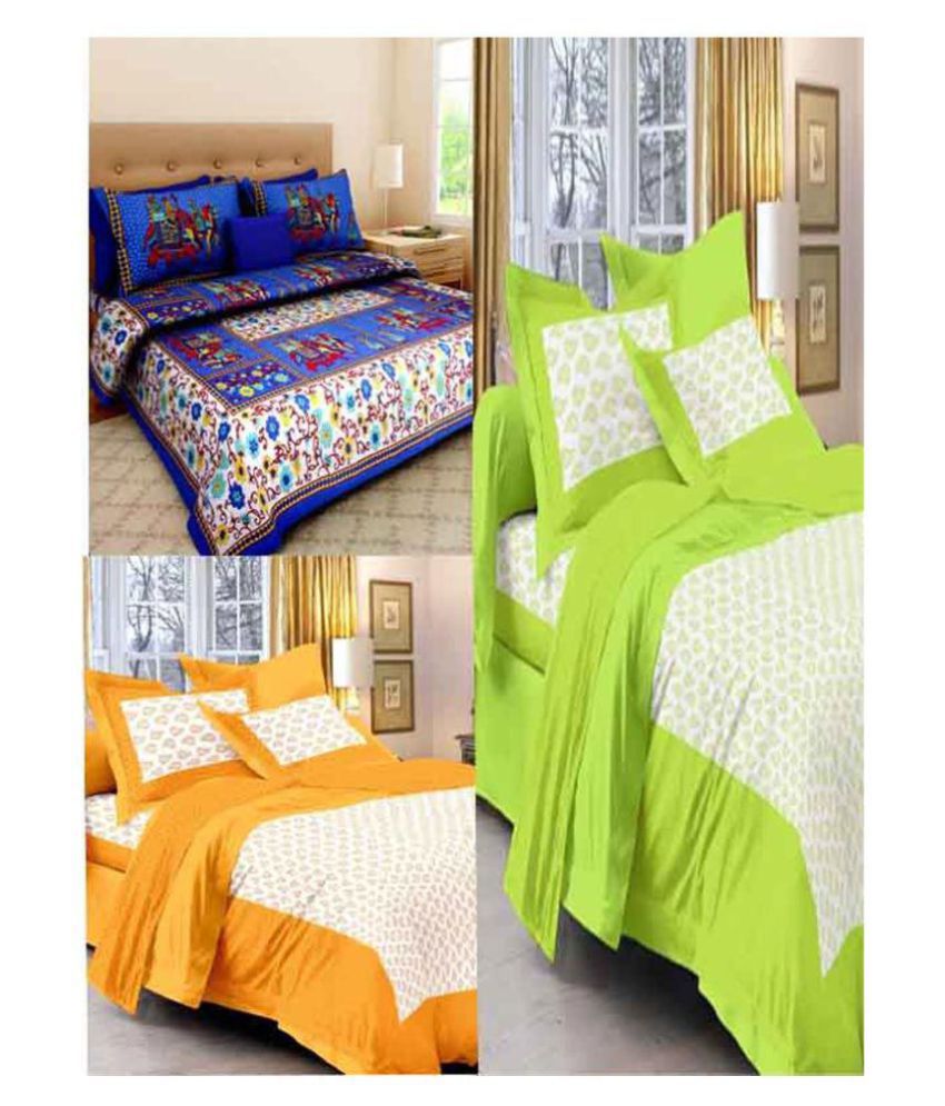     			Uniqchoice Cotton 3 Double Bedsheets with 6 Pillow Covers ( 240 cm x 215 cm )