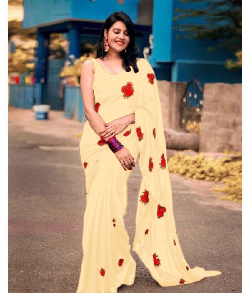     			Bhuwal Fashion Beige Georgette Saree - Single