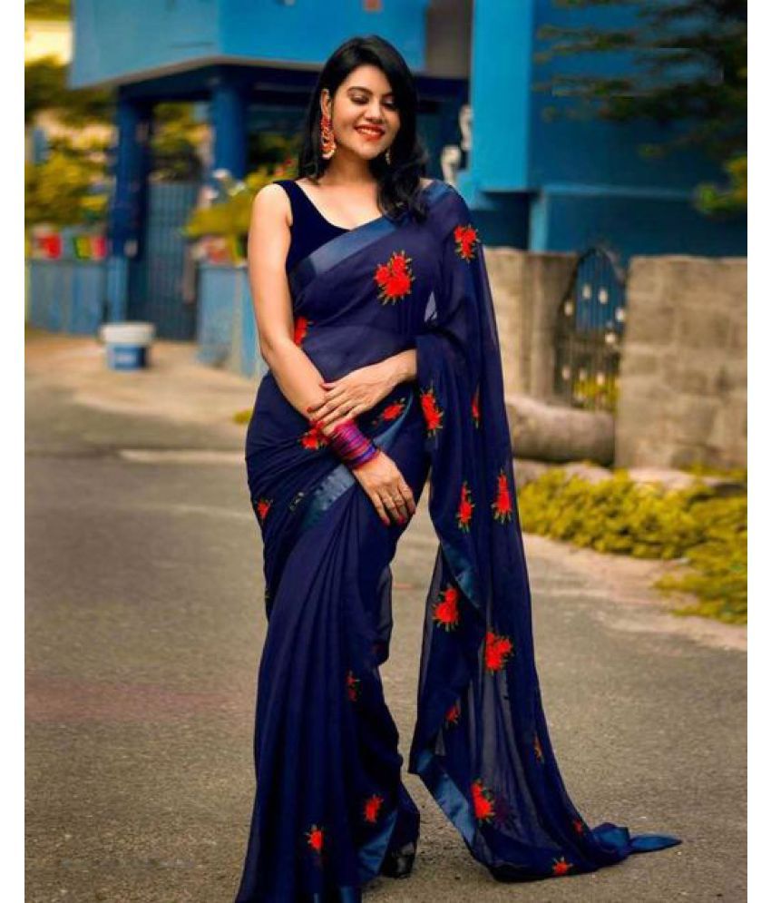     			Bhuwal Fashion Blue Georgette Saree - Single