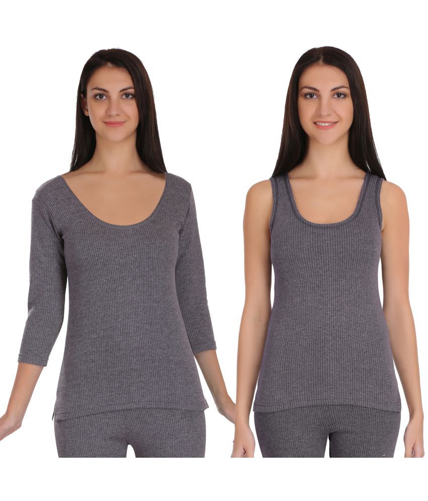     			Selfcare Cotton Blend Topwear - Grey Pack of 2