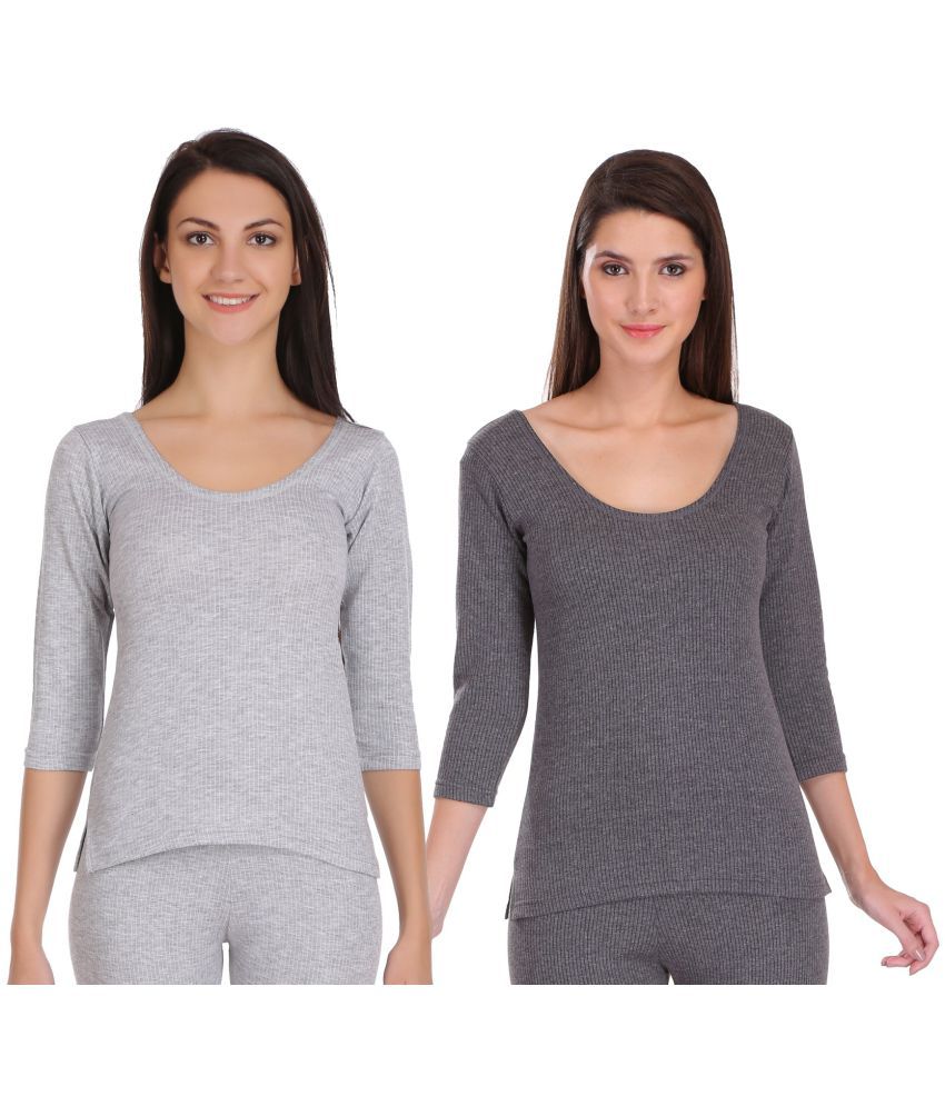     			Selfcare Cotton Blend Topwear - Grey Pack of 2