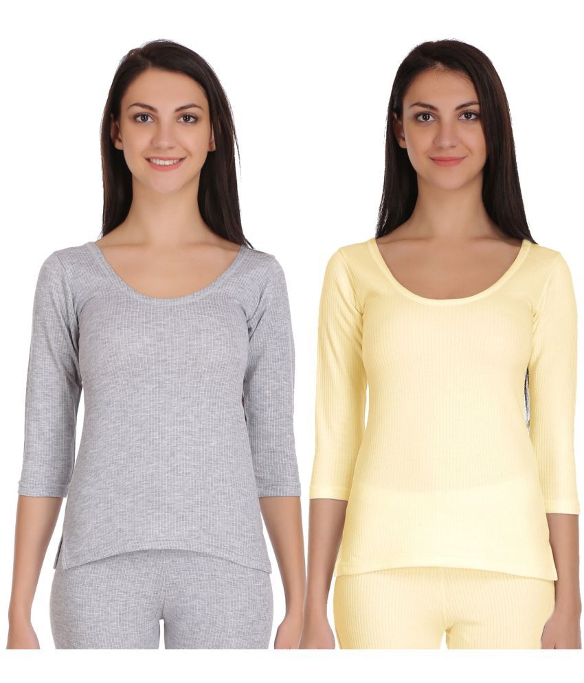     			Selfcare Cotton Blend Topwear - Grey Pack of 2