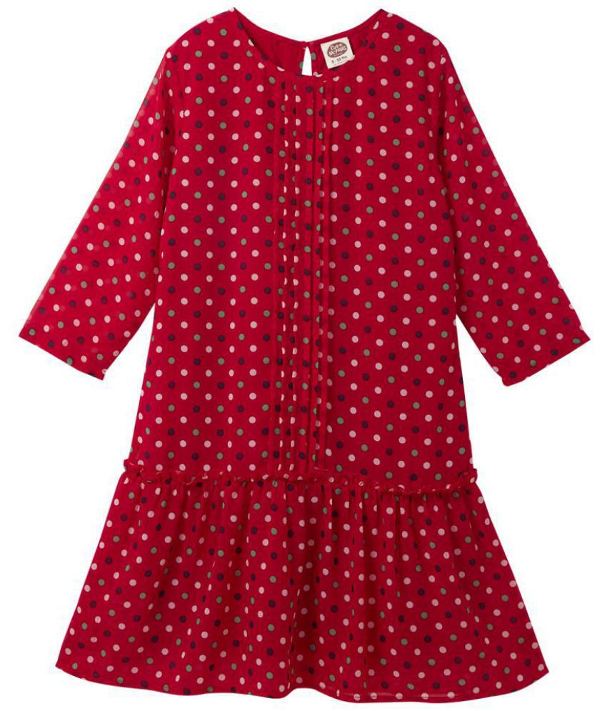     			Cub McPaws Girls Midi-Knee Length Casual Dress (Red, Full Sleeve)