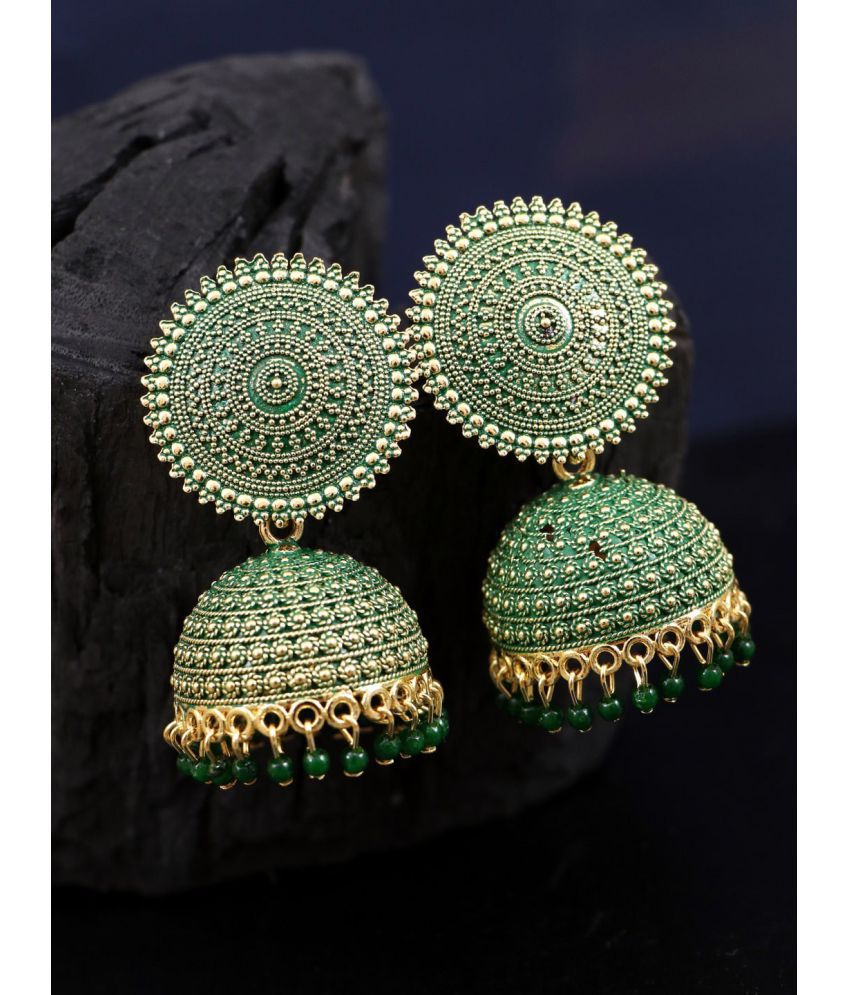     			Happy Stoning - Green Jhumki Earrings ( Pack of 1 )