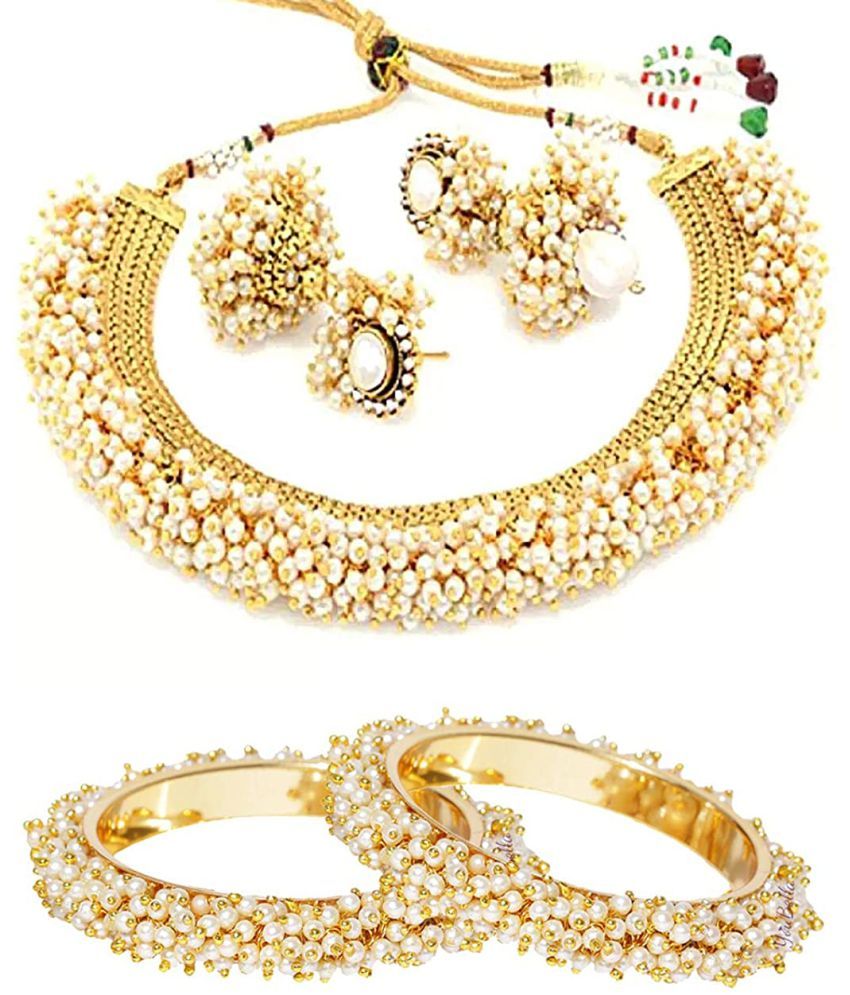     			YouBella Jewellery Sets for Women Gold Plated Pearl Wedding Bridal Necklace Jewellery Set with Earrings and Bangles Combo for Girls/Women (2.4)