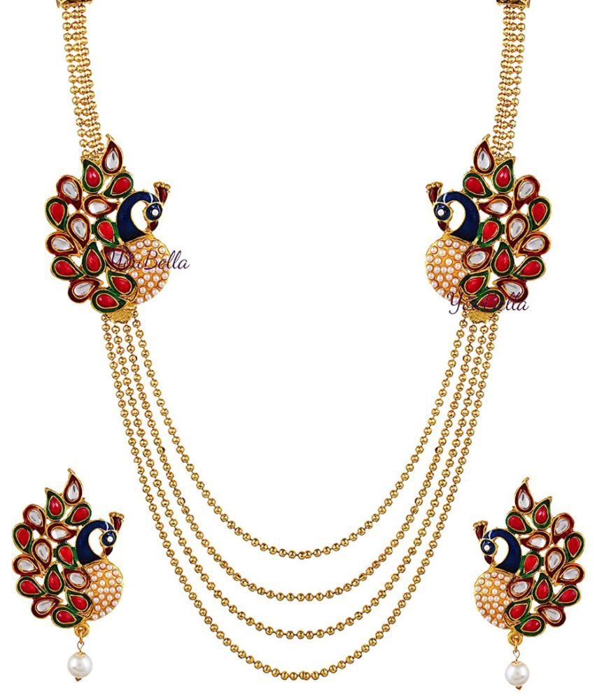     			Youbella Traditional Dancing Peacock Gold Plated Temple Necklace Jewellery Set For Women