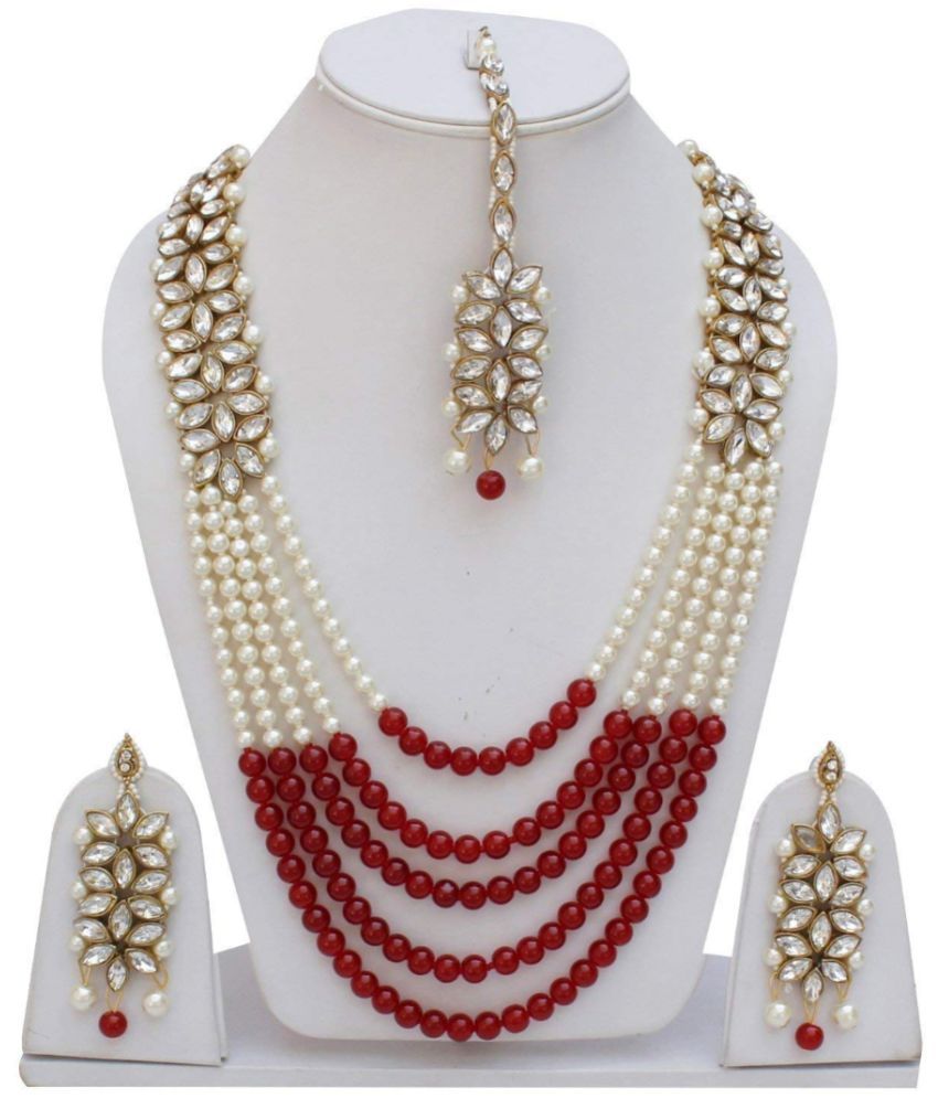     			YouBella Jewellery Sets for Women Gold Plated Wedding Bridal Necklace Jewellery Set with Earrings for Girls/Women (Red)