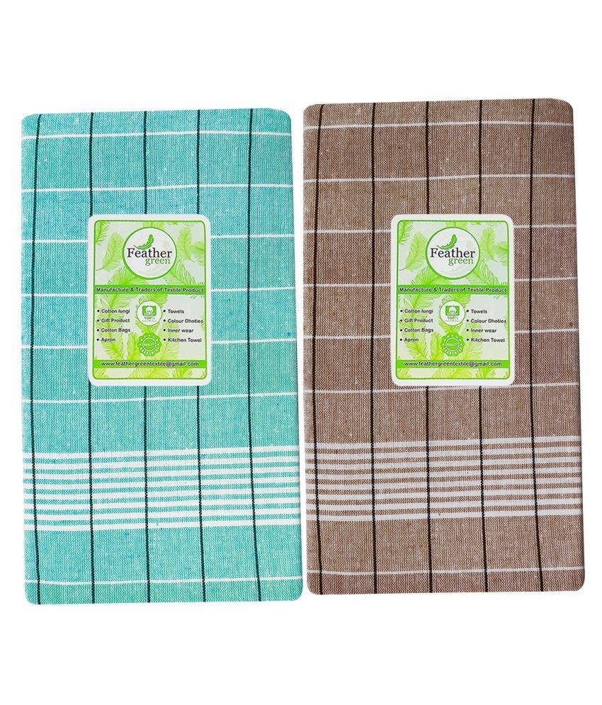     			Feather Green Multi Lungi Pack of 2