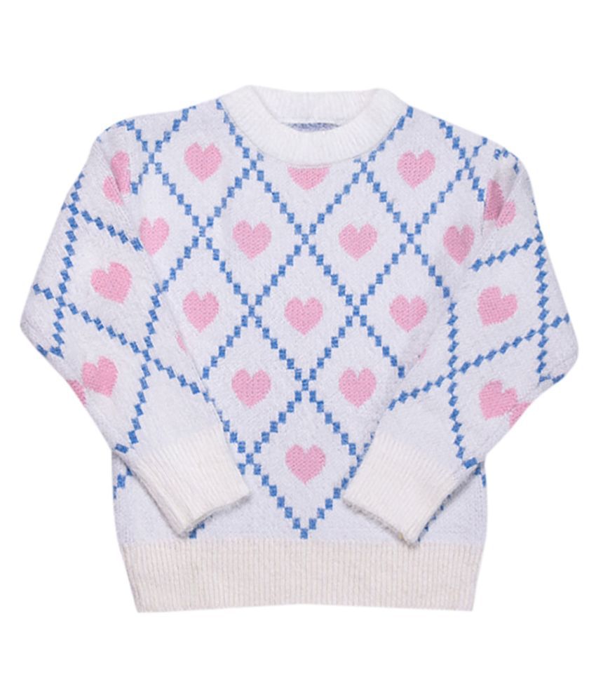 Hopscotch Girls Acrylic Fibres Long Sleeves All Over Printed Sweaters in White Color For Ages 6-7 Years (HZT-3735332)