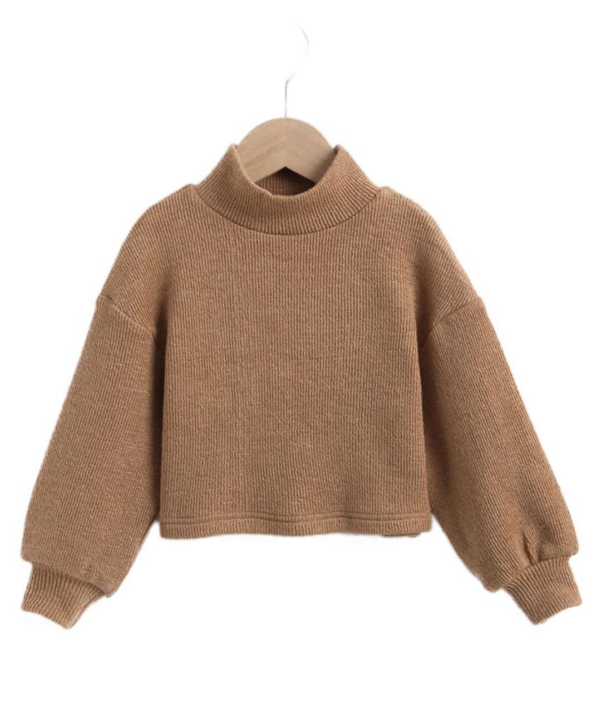 Hopscotch Girls Cotton And Polyester Full Sleeves Solid Sweater in Brown Color For Ages 5-6 Years (JIK-3842070)