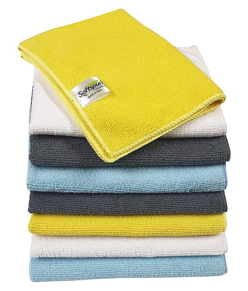     			SOFTSPUN Microfiber Cleaning Cloths, 8 pcs 30x40cms 280GSM Multi-Color Highly Absorbent, Lint and Streak Free, Multi - Purpose Wash Cloth for Kitchen, Car, Window, Stainless Steel