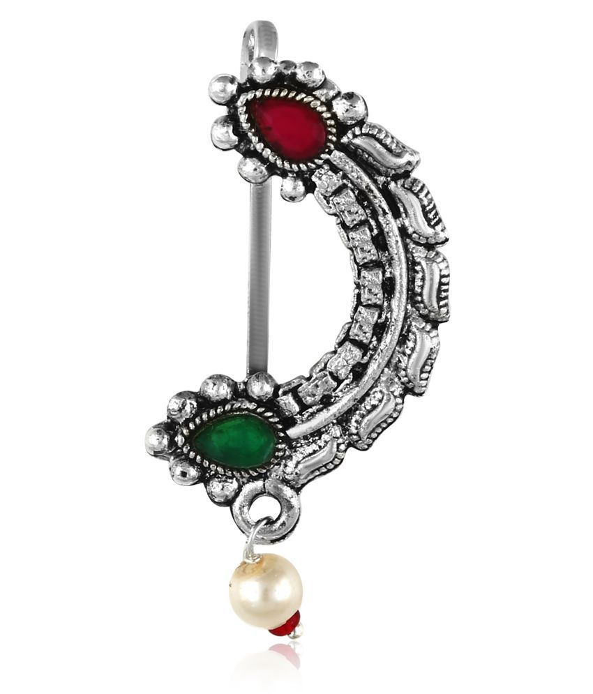     			Vighnaharta Oxidised Gold with Artificial stone and beads Mayur design Alloy Maharashtrian Nath Nathiya./ Nose Pin for women - VFJ1056NTH-Press