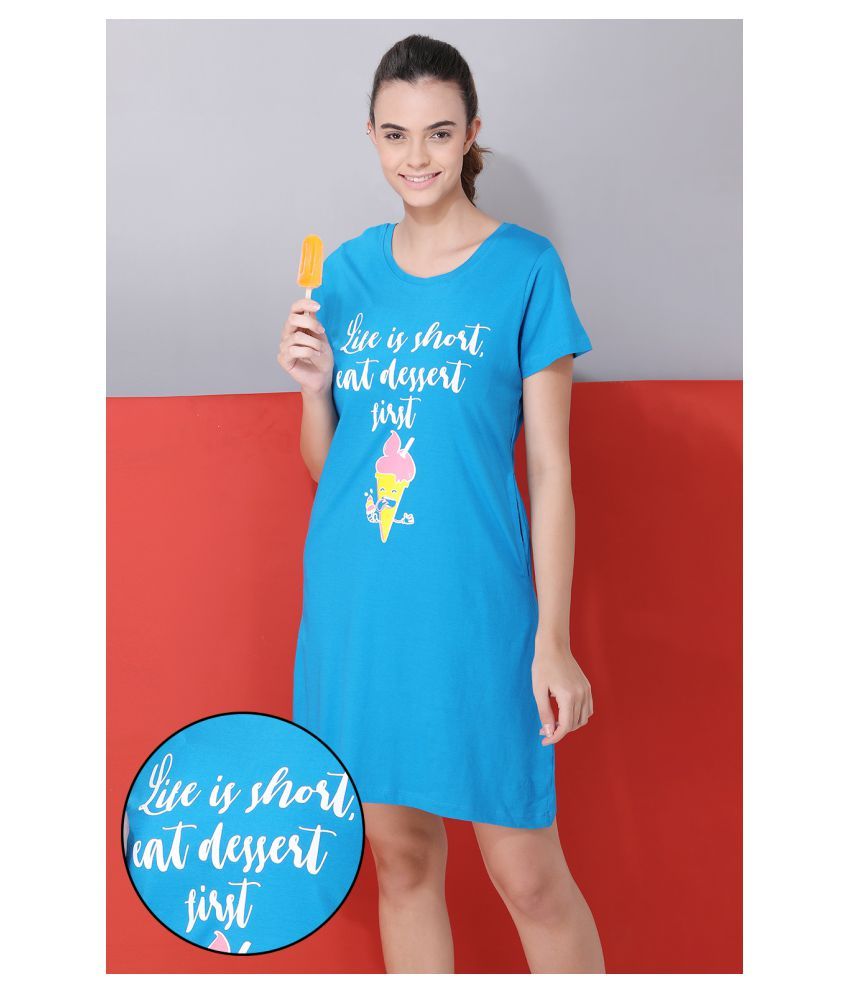     			Clovia Cotton Night Dress - Blue