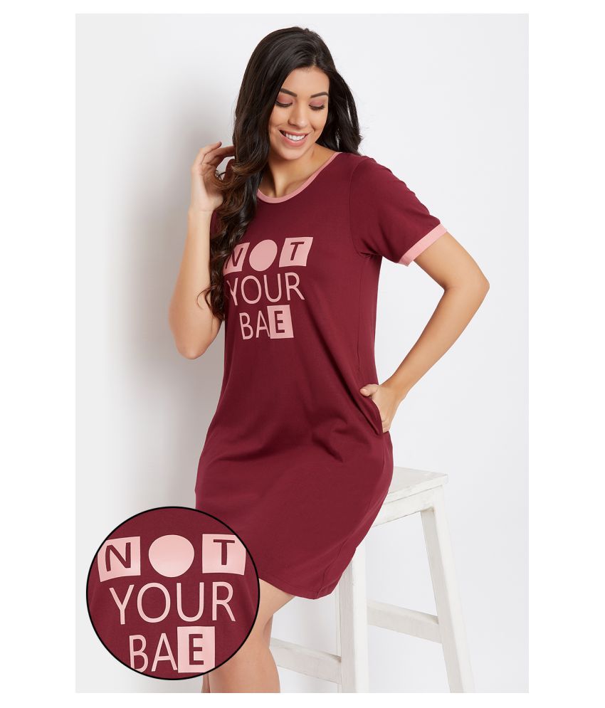     			Clovia Cotton Night Dress - Maroon