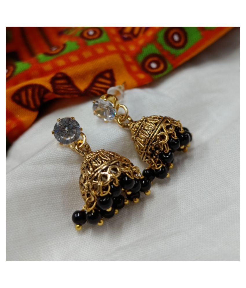     			Vighnaharta Diva Black Moti layer alloy jhumki Earring Antique Gold Plated Push back for Women and Girls {VFJ1402ERG}