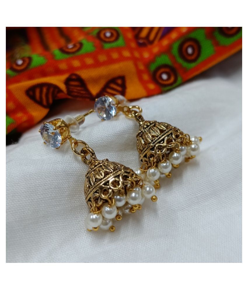     			Vighnaharta Diva Moti layer alloy jhumki Earring Antique Gold Plated Push back for Women and Girls {VFJ1401ERG}