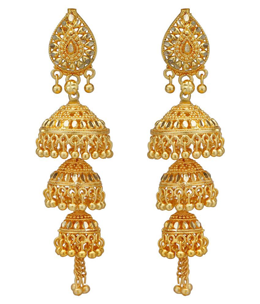     			Happy Stoning One gram Gold plated Shimmering designer Jhumka Earrings