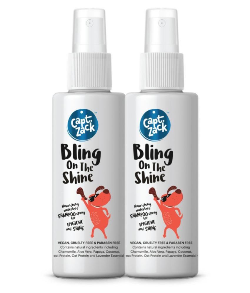 Captain Zack Bling On The Shine Dry/Waterless/Spray Dog Shampoo to Remove Dirt, Grime & Oil , 50ml Each Pack of 2