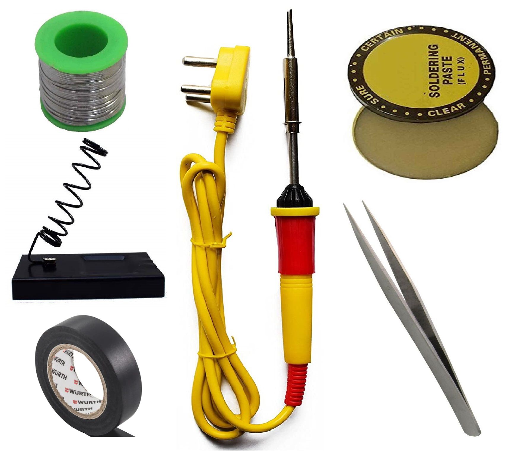 Ukoit (6 in 1) 25 Watt Soldering Iron Kit including Light Indicator Red Soldering Iron, Soldering Wire, Flux, Iron Stand, Tweezer and Tape