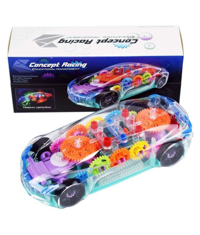     			AURAPURO Transparent Concept car 3D Super Car Toy, Car Toy for Kids with 360 Degree Rotation, Gear Simulation Mechanical Car, Sound & Light Toys for Kids Boys & Girls