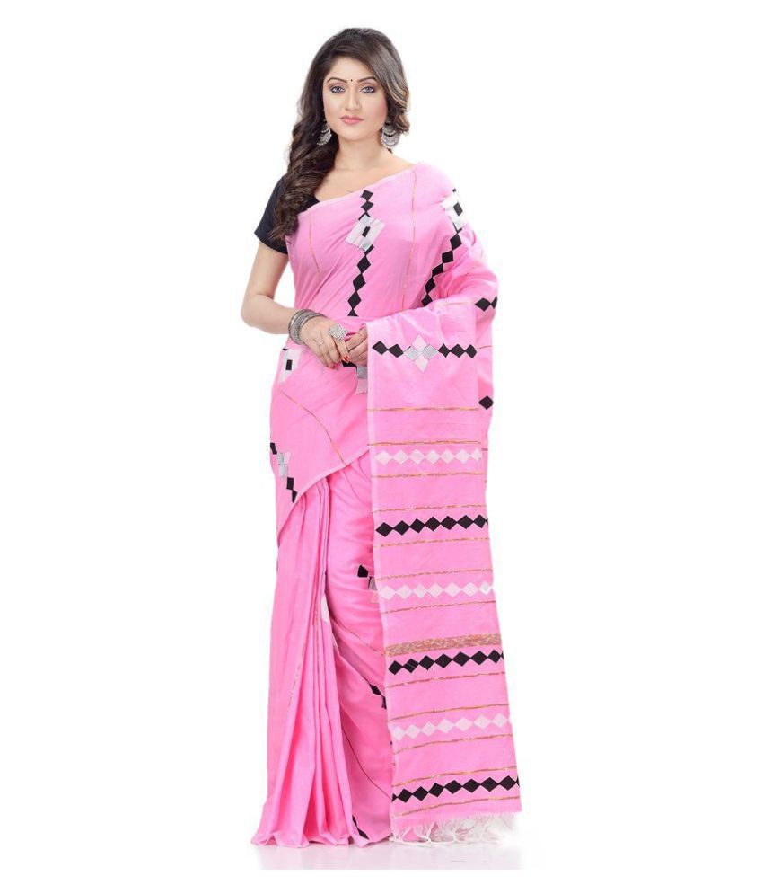     			Desh Bidesh - Pink Cotton Blend Saree With Blouse Piece (Pack of 1)