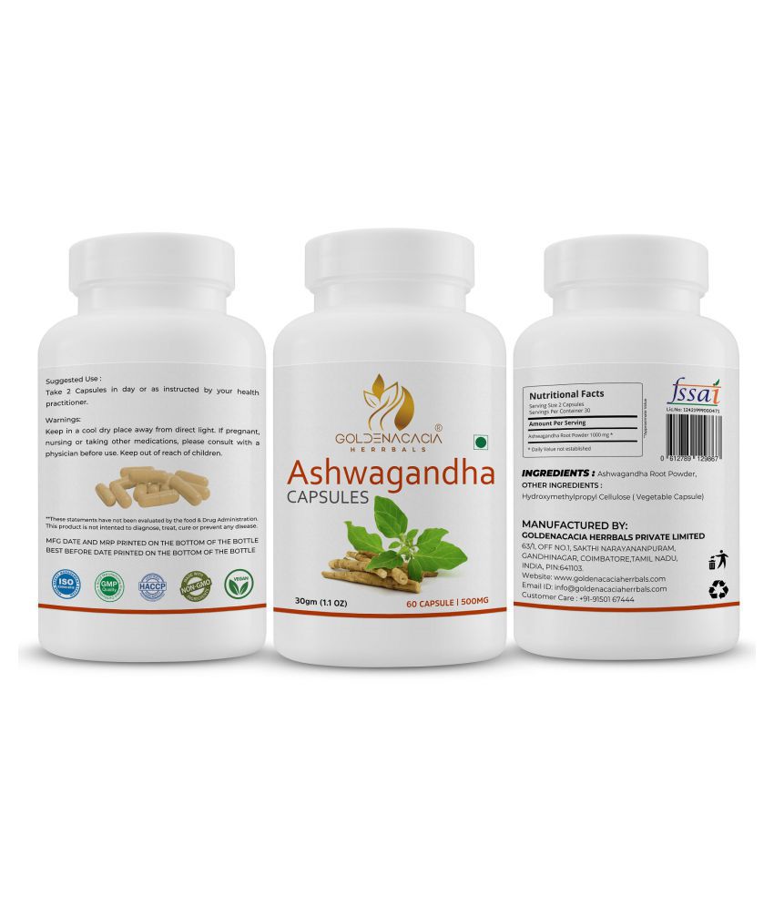     			GOLDENACACIA HERRBALS Ashwagandha 500mg 60 Capsules Capsule 1 mg