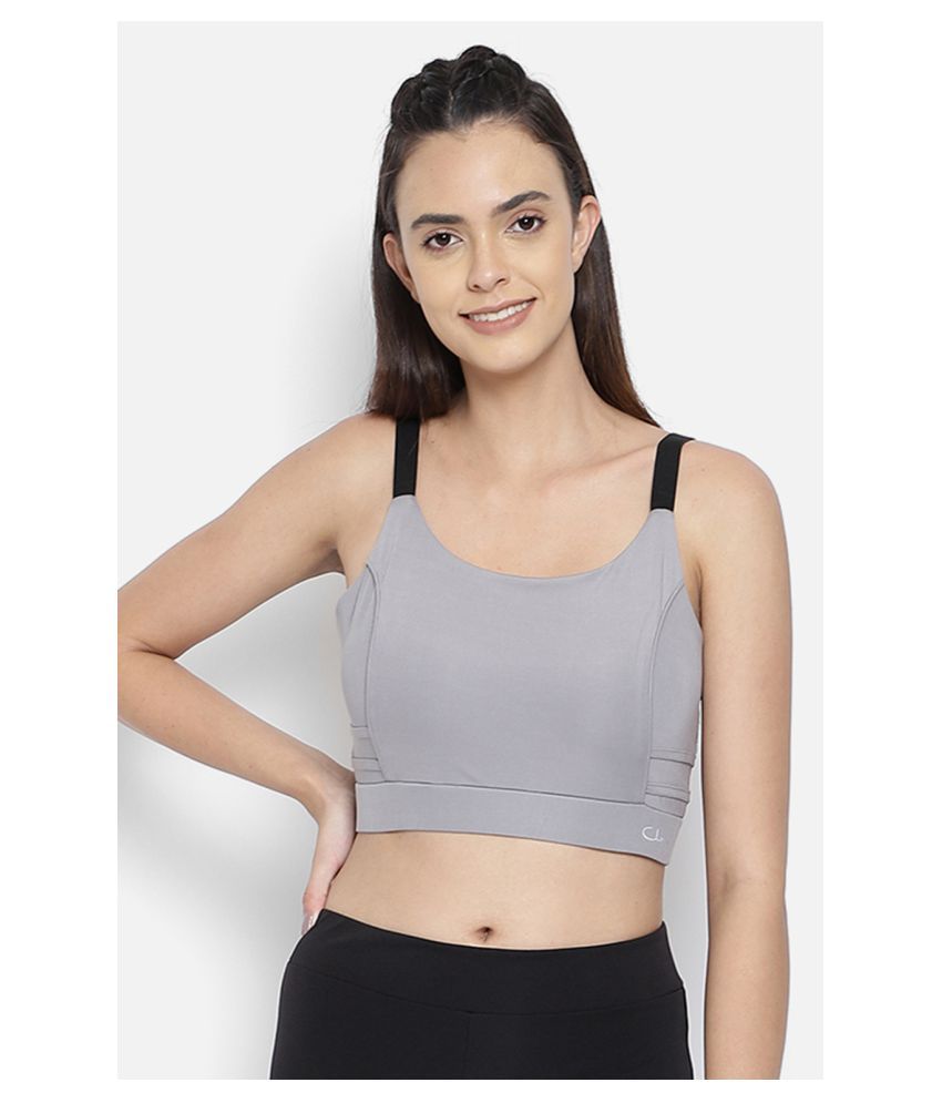     			Clovia Grey Cotton Blend Solid Sports Bra - Single