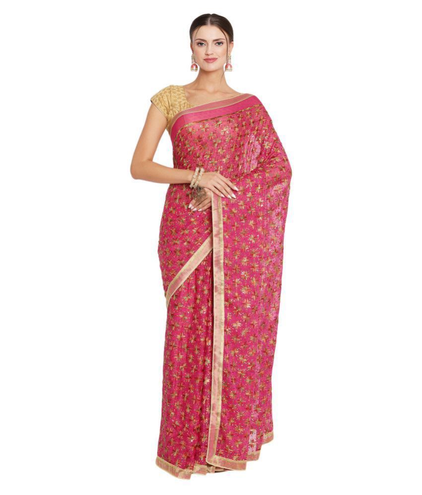     			Queenley Pink Chiffon Saree -