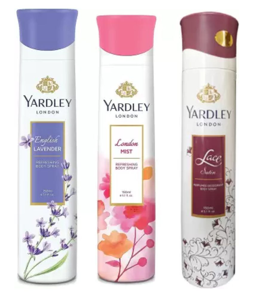     			Yardley London English Lavender, London Mist and Lace Satin Body Spray Women for Women 150ML Each (Pack of 3) Body Spray - For Women