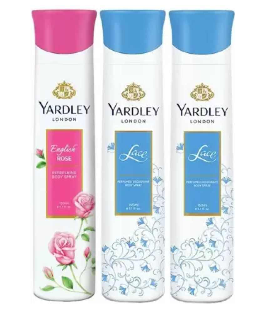     			Yardley London English Rose & Lace Deodorant Spray - For Women  (150 ml each, Pack of 3)