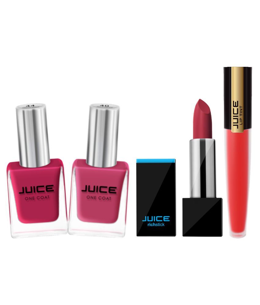     			Juice ZESTY ORANGE& PEACH NAILPAINT, BOLD RED LIPSTICK, PERFECT RED LIPTINT Makeup Kit Pack of 4 380